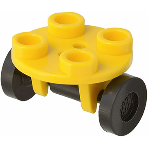 Деталь LEGO 2655c02 Plate, Round 2 x 2 Thin with Wheel Holder with Black Wheels (2655 / 2496) - Yellow