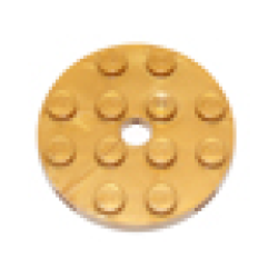 Plate, Round 4 x 4 with Hole - Pearl Gold Plate, Round 4 x 4 with Hole - Pearl Gold