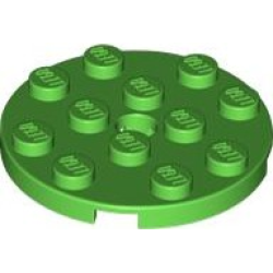 Plate, Round 4 x 4 with Hole - Bright Green Plate, Round 4 x 4 with Hole - Bright Green