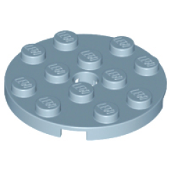 Plate, Round 4 x 4 with Hole - Sand Blue Plate, Round 4 x 4 with Hole - Sand Blue