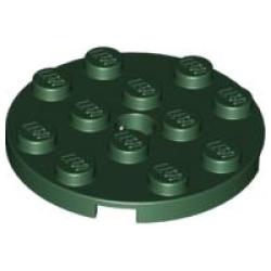 Plate, Round 4 x 4 with Hole - Dark Green Plate, Round 4 x 4 with Hole - Dark Green