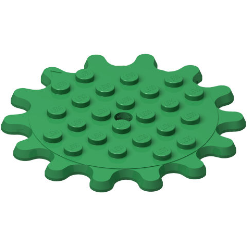 Деталь LEGO 35446 Plate, Round 6 x 6 Gear 14 Tooth - Green