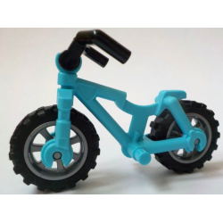 Bicycle Heavy Mountain Bike with Clip for Handlebars with Flat Silver Wheels, Black Tires and Black Angular Handlebars (5554 / 50862 / 50861 / 98397) - Medium Azure