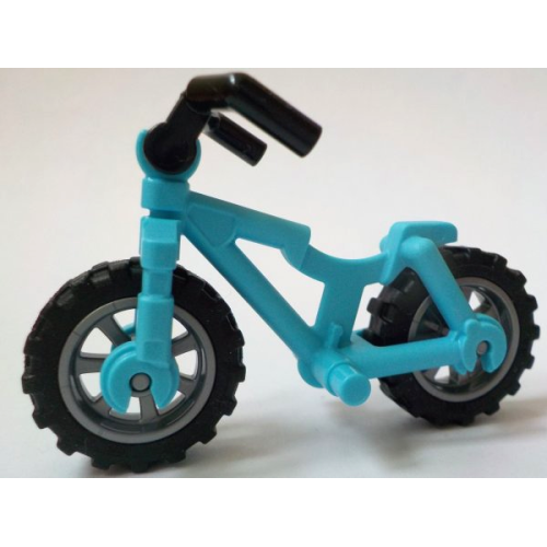 Деталь LEGO 5554c01 Bicycle Heavy Mountain Bike with Clip for Handlebars with Flat Silver Wheels, Black Tires and Black Angular Handlebars (5554 / 50862 / 50861 / 98397) - Medium Azure