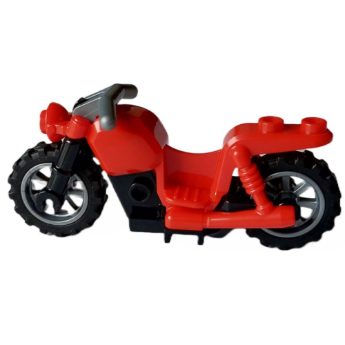 Деталь LEGO 65521c05 Motorcycle Chopper with Black Frame, Flat Silver Wheels, and Flat Silver Handlebars - Red