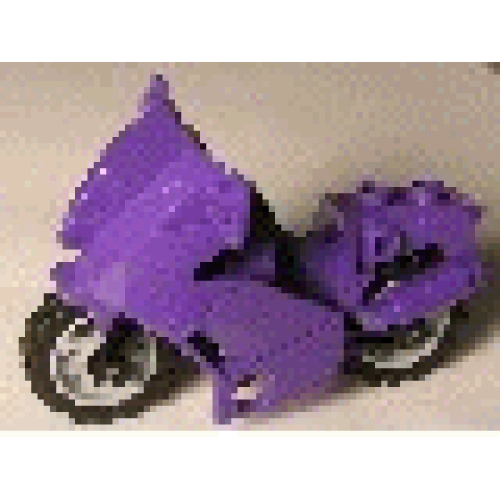 Деталь LEGO 52035c01 Motorcycle City with Black Chassis (Short Fairing Mounts) and Light Bluish Gray Wheels - Dark Purple