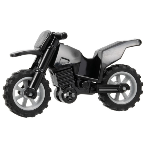 Деталь LEGO 50860c11 Motorcycle Dirt Bike with Black Chassis (Long Fairing Mounts) and Light Bluish Gray Wheels - Black