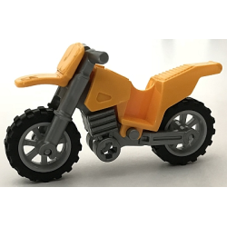 Motorcycle Dirt Bike with Flat Silver Chassis (Long Fairing Mounts) and Light Bluish Gray Wheels - Bright Light Orange