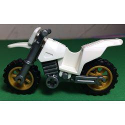 Motorcycle Dirt Bike with Flat Silver Chassis (Long Fairing Mounts) and Pearl Gold Wheels - White