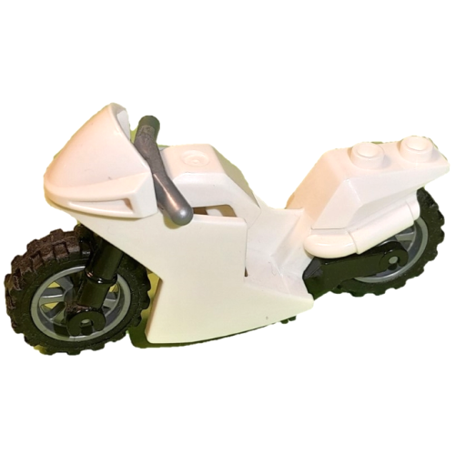 Деталь LEGO 18895c16 Motorcycle Sport Bike with Black Frame, Flat Silver Wheels and Handlebars - White