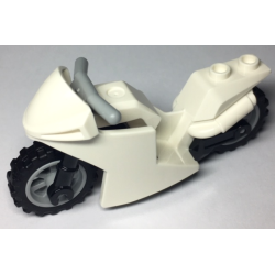 Motorcycle Sport Bike with Black Frame, Light Bluish Gray Wheels and Light Bluish Gray Handlebars - White Motorcycle Sport Bike with Black Frame, Light Bluish Gray Wheels and Light Bluish Gray Handlebars - White