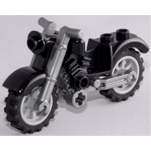 Деталь LEGO 85983c02 Motorcycle Vintage with Flat Silver Chassis and Light Bluish Gray Wheels - Black