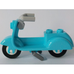 Scooter with Dark Bluish Gray Stand, Light Bluish Gray Angular Handlebars, and White Wheels - Medium Azure Scooter with Dark Bluish Gray Stand, Light Bluish Gray Angular Handlebars, and White Wheels - Medium Azure