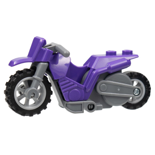 Деталь LEGO 75522c01 Stuntz Flywheel Motorcycle Dirt Bike with Dark Bluish Gray Frame, Light Bluish Gray Wheels, and Dark Bluish Gray Handlebars - Dark Purple