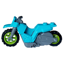 Stuntz Flywheel Motorcycle Dirt Bike with Dark Bluish Gray Frame, Lime Wheels, and Dark Bluish Gray Handlebars - Medium Azure Stuntz Flywheel Motorcycle Dirt Bike with Dark Bluish Gray Frame, Lime Wheels, and Dark Bluish Gray Handlebars - Medium Azure
