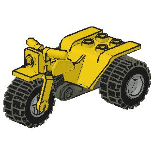 Деталь LEGO 30187c02 Tricycle with Dark Gray Chassis and Light Gray Wheels - Notched Holes on Rear Wheels - Yellow