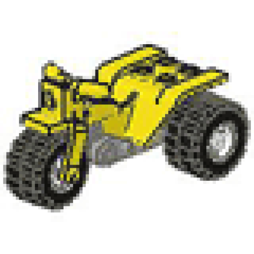 Деталь LEGO 30187c01b Tricycle with Dark Gray Chassis and White Wheels - Notched Holes on Rear Wheels - Yellow