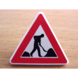 Road Sign 2 x 2 Triangle with Clip with Road Repair Worker and 2 Piles Pattern - White