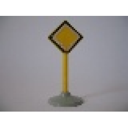 Road Sign with Post, Diamond with Black & White Border Major Road Pattern, Type 1 Base - Yellow Road Sign with Post, Diamond with Black & White Border Major Road Pattern, Type 1 Base - Yellow