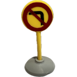Road Sign with Post, Round with Left Turn Prohibited Pattern, Type 1 Base - Yellow Road Sign with Post, Round with Left Turn Prohibited Pattern, Type 1 Base - Yellow