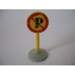 Road Sign with Post, Round with No Parking Pattern, Type 1 Base - Yellow Road Sign with Post, Round with No Parking Pattern, Type 1 Base - Yellow