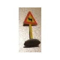 Road Sign with Post, Triangle with Curved Road Pattern, Type 1 Base - Yellow