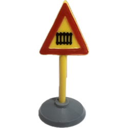 Road Sign with Post, Triangle with Level Crossing Pattern, Type 1 Base - Yellow