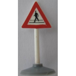 Road Sign with Post, Triangle with Man Crossing Pattern, Type 1 Base - Yellow