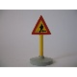 Road Sign with Post, Triangle with Man Crossing Pattern, Type 2 Base - Yellow