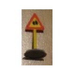 Road Sign with Post, Triangle with Pedestrian Crossing 2 People Pattern, Type 2 Base - Yellow