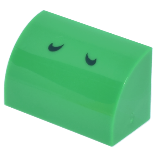 Деталь LEGO 37352pb003 Slope, Curved 1 x 2 with Bottom Stud Holder with 2 Dark Green Curved Lines Pattern (Super Mario Yoshi Nostrils) - Bright Green