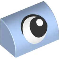 Slope, Curved 1 x 2 with Bottom Stud Holder with Black and White Eye Looking Left Pattern - Bright Light Blue Slope, Curved 1 x 2 with Bottom Stud Holder with Black and White Eye Looking Left Pattern - Bright Light Blue