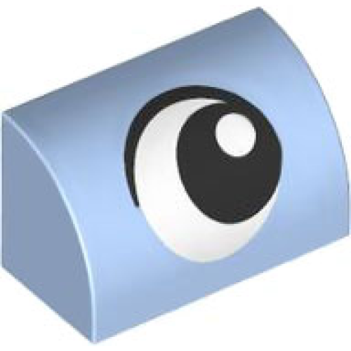 Деталь LEGO 37352pb035 Slope, Curved 1 x 2 with Bottom Stud Holder with Black and White Eye Looking Left Pattern - Bright Light Blue
