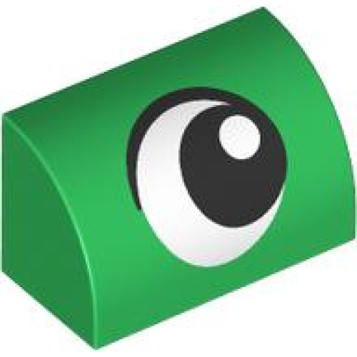 Деталь LEGO 37352pb035 Slope, Curved 1 x 2 with Bottom Stud Holder with Black and White Eye Looking Left Pattern - Green