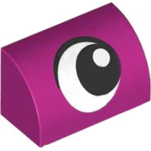 Деталь LEGO 37352pb035 Slope, Curved 1 x 2 with Bottom Stud Holder with Black and White Eye Looking Left Pattern - Magenta
