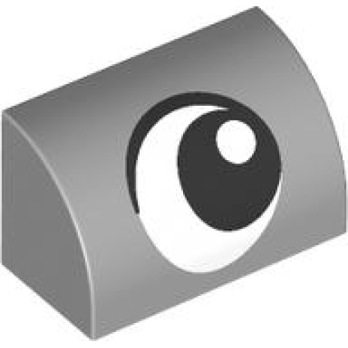 Деталь LEGO 37352pb035 Slope, Curved 1 x 2 with Bottom Stud Holder with Black and White Eye Looking Left Pattern - Light Bluish Gray