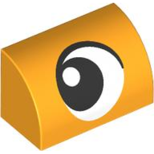 Деталь LEGO 37352pb034 Slope, Curved 1 x 2 with Bottom Stud Holder with Black and White Eye Looking Right Pattern - Bright Light Orange