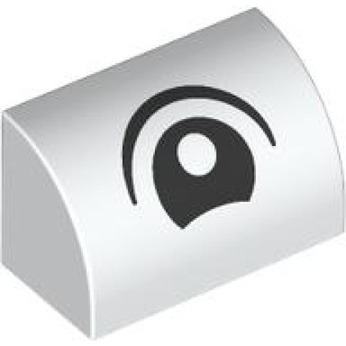 Деталь LEGO 37352pb033 Slope, Curved 1 x 2 with Bottom Stud Holder with Black and White Eye Pattern - White