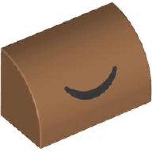 Деталь LEGO 37352pb032 Slope, Curved 1 x 2 with Bottom Stud Holder with Black Closed Eye Curved Line Pattern - Medium Nougat