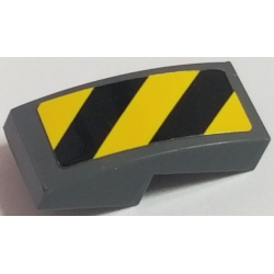 Slope, Curved 2 x 1 x 2/3 with Black and Yellow Danger Stripes Pattern Left (Sticker) - Sets 60121 / 60122 - Dark Bluish Gray