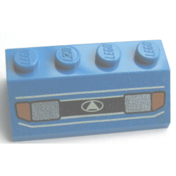 Slope 45 2 x 4 with Silver Car Headlights, Orange Signal Lights, Grille with White Triangle in Oval Logo Pattern - Blue