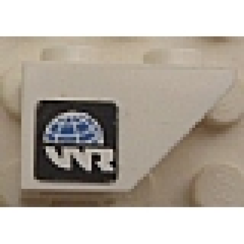 Деталь LEGO 3665pb004L Slope, Inverted 45 2 x 1 with World Racers Logo on Black Background Pattern Model Left Side (Sticker) - Sets 8897 / 8898 - White