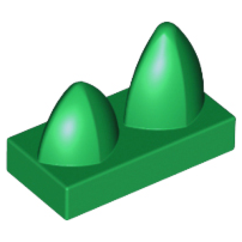 Деталь LEGO 15209 Tile, Modified 1 x 2 with 2 Teeth Vertical - Green