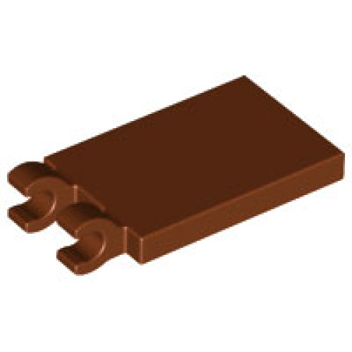 Деталь LEGO 30350b Tile, Modified 2 x 3 with 2 Open O Clips - Reddish Brown