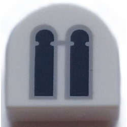 Tile, Round 1 x 1 Half Circle Extended with 2 Black and Light Bluish Gray Castle Windows Pattern - White Tile, Round 1 x 1 Half Circle Extended with 2 Black and Light Bluish Gray Castle Windows Pattern - White