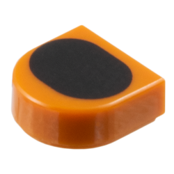 Tile, Round 1 x 1 Half Circle Extended with Black Oval Pattern - Dark Orange Tile, Round 1 x 1 Half Circle Extended with Black Oval Pattern - Dark Orange