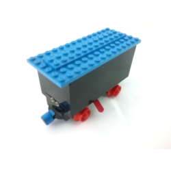 Train Battery Box Car with Two Contact Holes, Red Switch Lever, Blue and Red Magnets, Red Wheels, and Blue Roof - Black