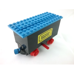 Train Battery Box Car with Two Contact Holes, Red Switch Lever, Blue and Red Magnets, Red Wheels, and Blue Roof with 'International TRANSPORT' Pattern on Both Sides (Stickers) - Sets 161 / 181-1 / 183 - Black