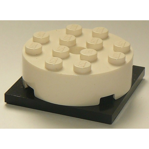 Деталь LEGO 87081c01 Turntable 4 x 4 x 1 1/3 with Black Square Base, Locking (87081 / 61485) - White