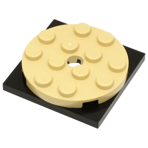 Деталь LEGO 60474c01 Turntable 4 x 4 x 2/3 with Black Square Base, Free-Spinning (60474 / 61485) - Tan